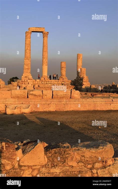 Sunset over the Roman Temple of Hercules in the Citadel, Amman city, Jordan, Middle East Stock ...