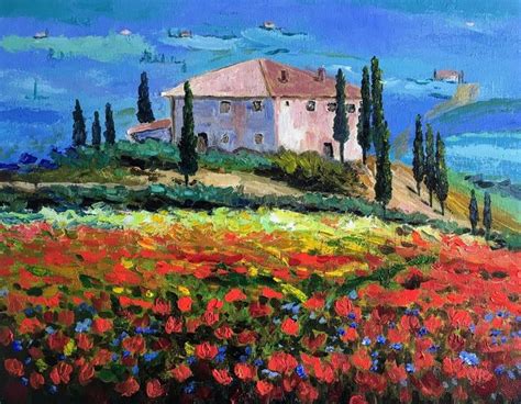 Tuscany Landscape Wildflowers Art Poppy Oil Paintings on | Etsy | Tuscany landscape, Oil ...