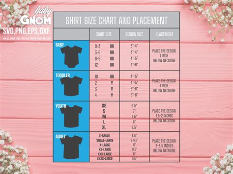 T Shirt Design Size Chart