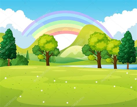 Nature scene of a park with rainbow Stock Vector Image by ...