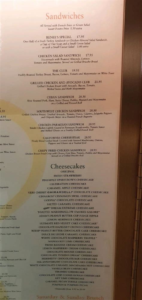 Menu at The Cheesecake Factory desserts, Toronto