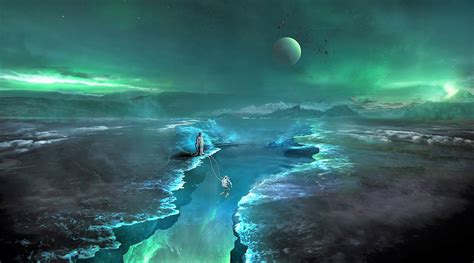 science fiction, green, digital art, turquoise, cyan, artwork, planet ...