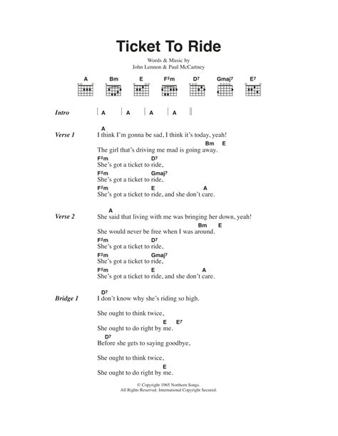 Ticket To Ride by The Beatles - Guitar Chords/Lyrics - Guitar Instructor