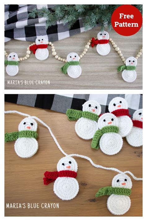 Snowman Garland Free Crochet Pattern | Crochet christmas garland ...