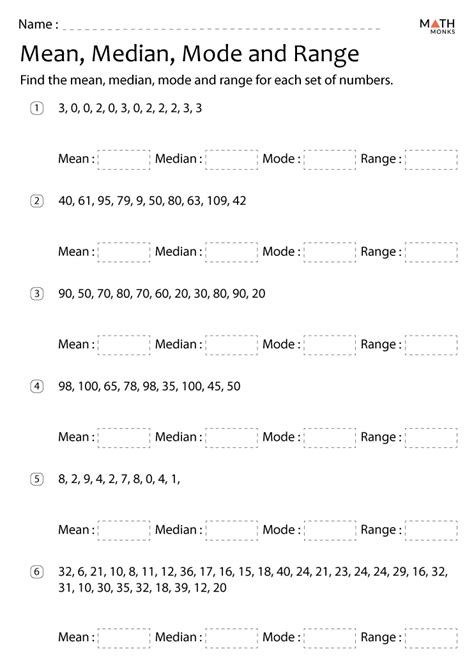 Mean Median Mode Range Worksheets - Math Monks