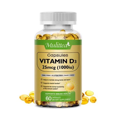 Mulittea Vitamin D3 1000 IU 25 Mcg Vitamin D Capsules Healthy Muscle ...