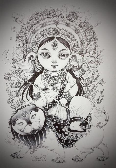 Durga Devi. Pen Drawing on paper. | Indian art paintings, Hindu art ...