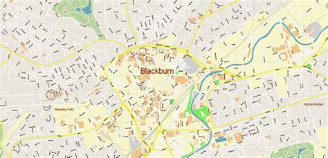 Blackburn UK Map Vector City Plan High Detailed Street Map editable Adobe Illustrator in layers