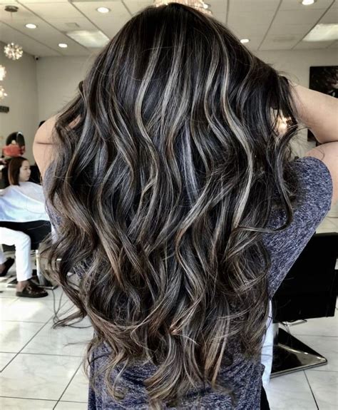 Tape in 100% Remy Hair Balayage Human Hair Highlights Black mix Silver ...