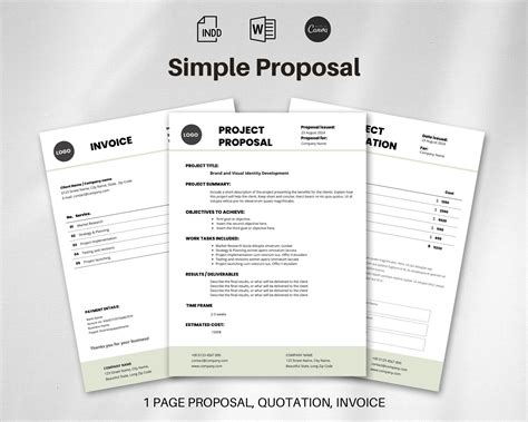 Minimal Project Plan Canva, Simple Proposal Word, Work Estimate Invoice ...