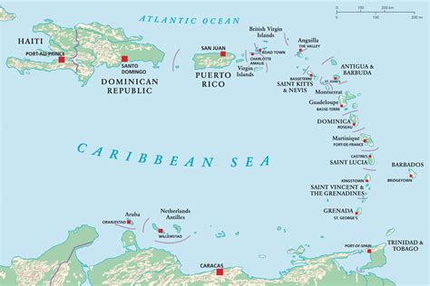 Caribbean Islands Map with Countries, Sovereignty, and Capitals | Mappr