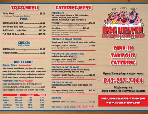 Hog Heaven Restaurant,menu, located in Pawleys Island SC, offering ...