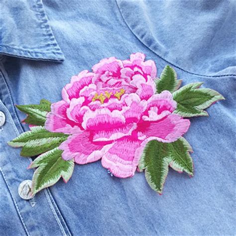 1Pcs Large Pink Peony Flower Patch Flowers Patches Iron on Embroidery Flower Patches for Clothes ...