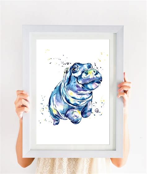 Hippo Painting Hippo Art Happy Art Art Prints Zoo Animals | Etsy Canada