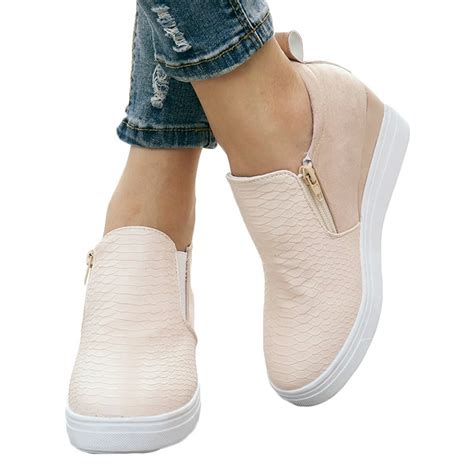 Lallc - Women's Platform Zipper Wedge Sneakers Slip On Trainer Casual Shoes - Walmart.com ...