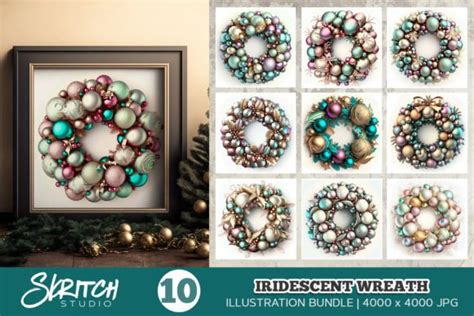 Iridescent Christmas Wreath Illustration Graphic by skritchstudio · Creative Fabrica