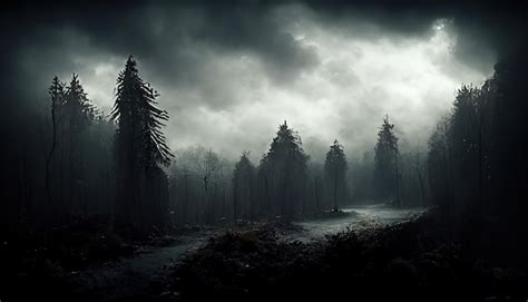 Premium Photo | High burnt trees in dark desolated forest under cloudy sky