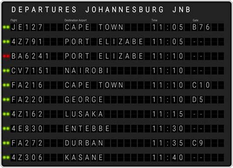 Johannesburg Oliver Reginald Tambo Airport Departures & [JNB] Flight ...