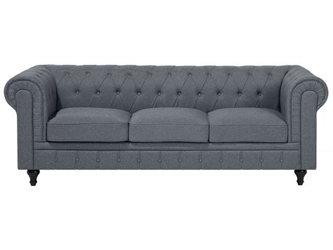 Left Hand Fabric Corner Sofa Grey CHESTERFIELD | Beliani.co.uk