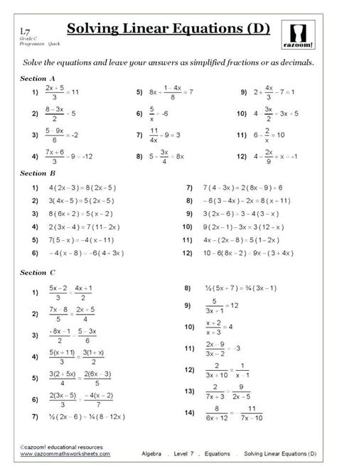 Simple Systems Of Equations Worksheets