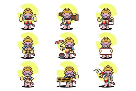 Set of Cute Pig Construction Worker Graphic by dfdesain · Creative Fabrica