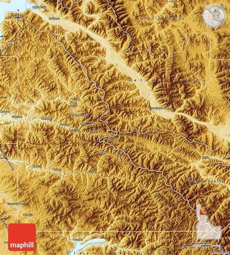 Physical Map of Shoshone County