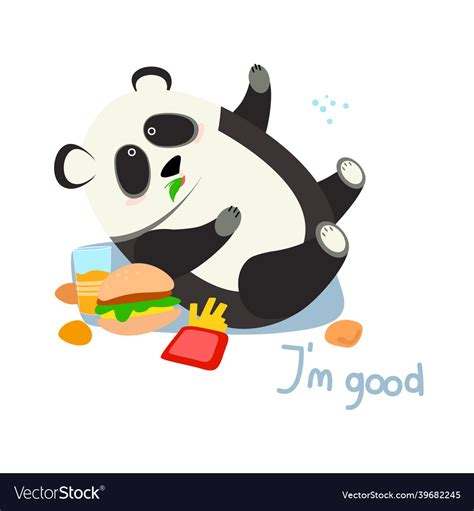 Cute panda eats fast food Royalty Free Vector Image