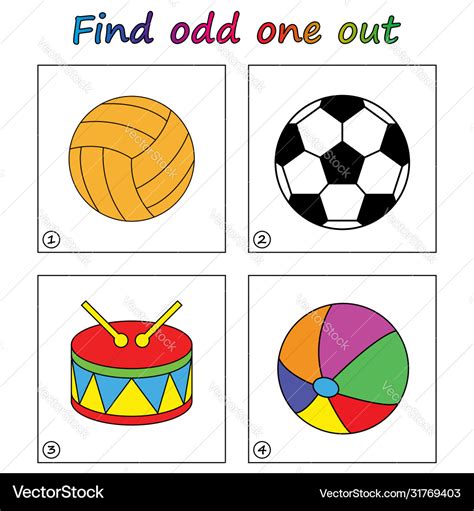 Find odd one out - game for kids worksheet visual Vector Image