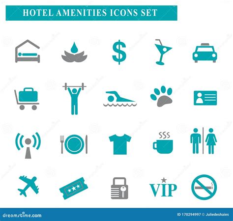 Hotel Travel Amenities Icon Set Symbols Cartoon Vector | CartoonDealer ...