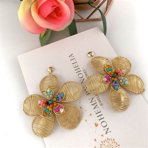 Big flower earrings, flower drop earrings, flower statement earrings, floral earrings bridal ...