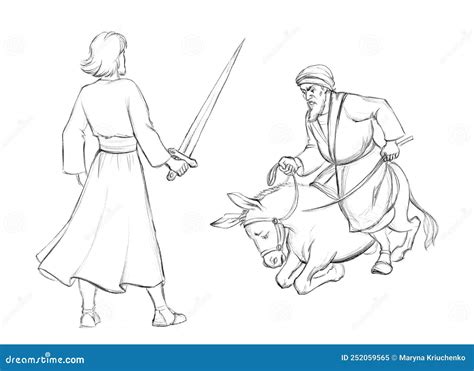 Balaam And Donkey. Angel With A Sword. Pencil Drawing Royalty-Free ...