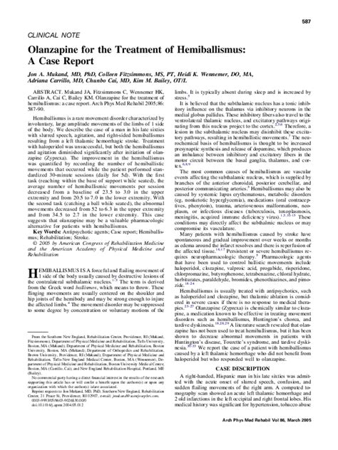 (PDF) Olanzapine for the treatment of hemiballismus: A case report | Adriana Carrillo - Academia.edu