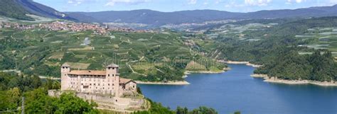 View at Cles Castle and Lake of Santa Giustina Stock Photo - Image of ...