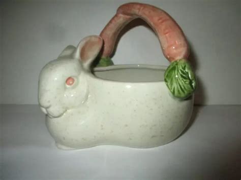 PAIR 1987 FITZ & Floyd Ceramic Kensington Bunny Rabbit Carrot Candle Holders $59.00 - PicClick