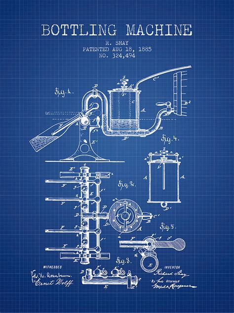 1885 Bottling Machine patent - Blueprint Digital Art by Aged Pixel ...