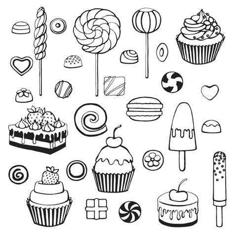 Hand drawn sweets doodle elements set. Vector illustration on a white ...