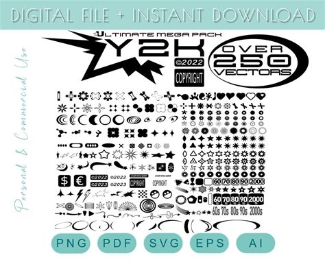 Y2K Aesthetic Vector Icons Bundle Over 250 Vectors for - Etsy