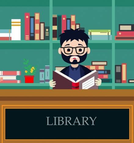 Library background man reading book icon colored cartoon vectors stock ...