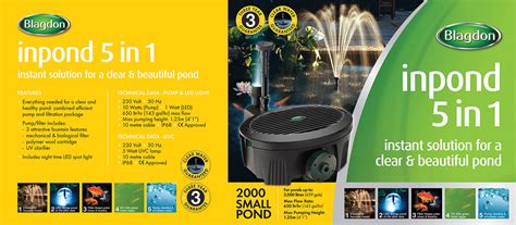 BLAGDON INPOND 2000 5-IN-1 POND PUMP FILTER UVC LED LIGHT SUBMERSIBLE ...