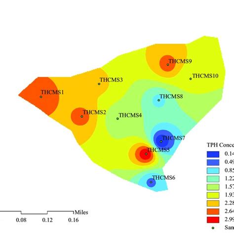 a) Spatial THC data map for water in Aluu; b) Spatial THC data map for ...