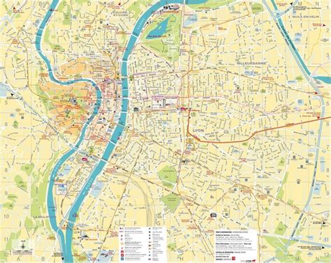 Large detailed tourist map of Lyon