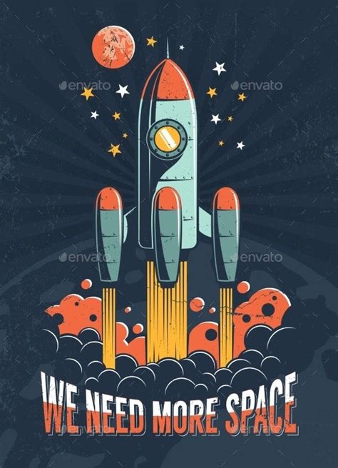 Rocket Start on the Planet Mars | Retro space posters, Vintage space poster, Retro poster