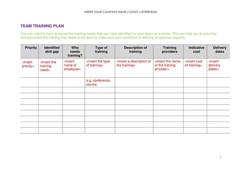 Training Template Excel