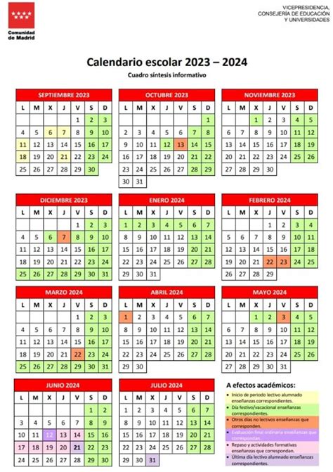 Calendario Escolar Madrid 2024 - Koral Miguela