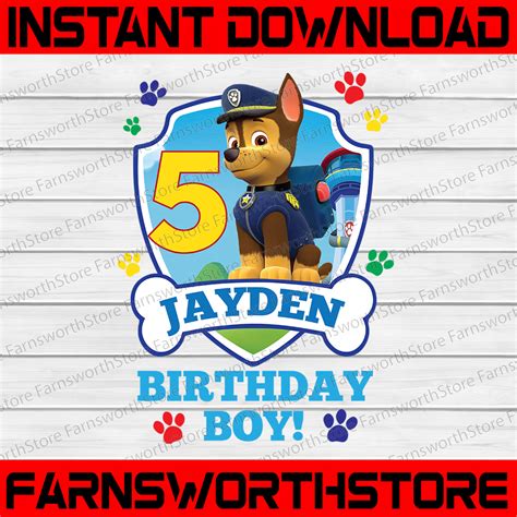 Personalized Name And Ages, Paw Patrol Chase Birthday Png, P - Inspire ...