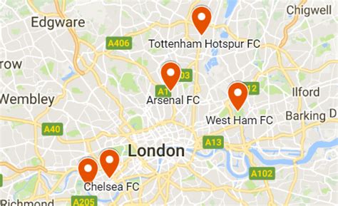 Map of London Football Clubs - Tourist England