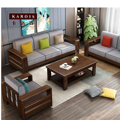 Simple Solid Wood Small Sofa Nordic Simple Fabric Small Apartment Double Three Pe… | Living room ...