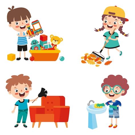 Kids Cleaning Up Toys Clip Art