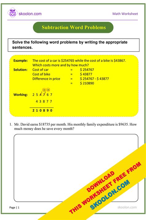 Subtraction Word Problems - skoolon.com