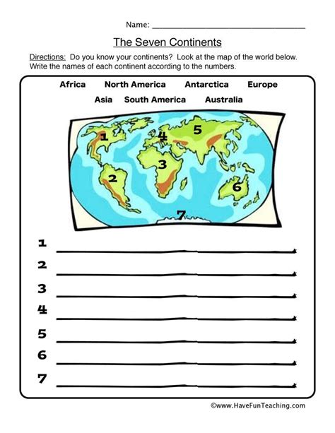 Label The Continents Worksheet